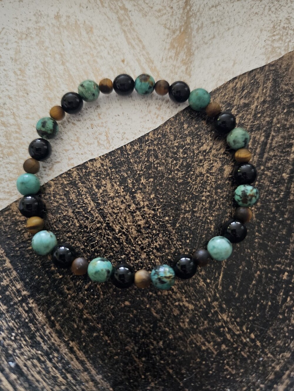 Natural Stone Bracelet made of Obsidian,  African Turquoise Jasper & Tigers Eye